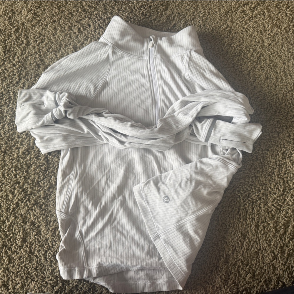 Lululemon rulu run ribbed white crop half zip SZ 10